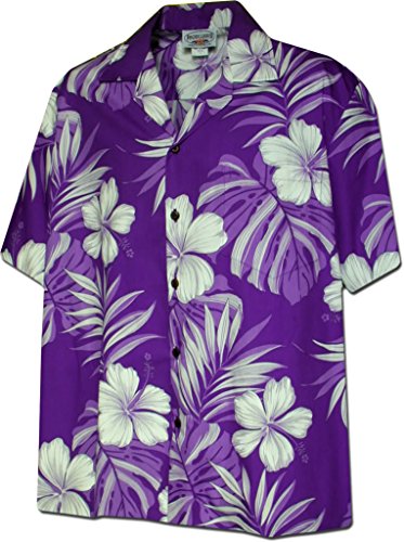 Amazon.com: Hibiscus Blossom 100% Cotton Hawaiian Shirt Purple S